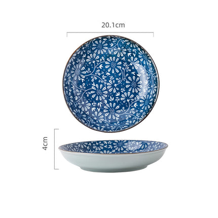 Japanese Blue and White Ceramic Plates | Decorative Tableware Set