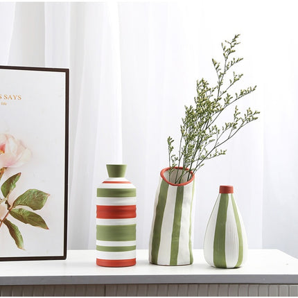 Geometric Line Ceramic Vase | Modern Striped Decorative Vase