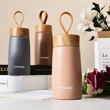 Insulated Stainless Steel Mug | Bamboo Style Travel Cup 280ml
