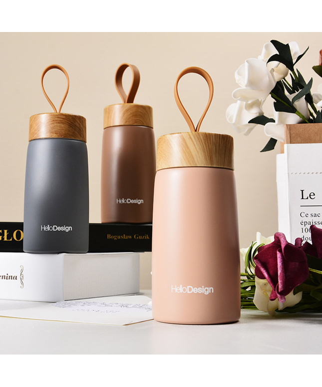 Insulated Stainless Steel Mug | Bamboo Style Travel Cup 280ml