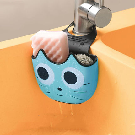 Cartoon Cat Face Sink Caddy – Pink, Blue or Green | Fun Kitchen Organiser