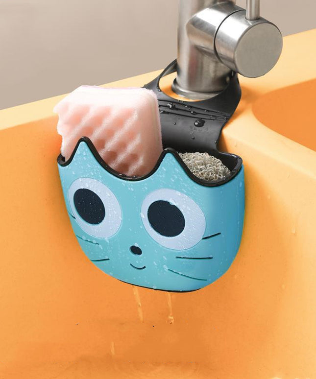 Cartoon Cat Face Sink Caddy – Pink, Blue or Green | Fun Kitchen Organiser
