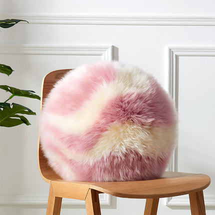 Round Plush Cushion | Pink & Cream Modern Decorative Pillow