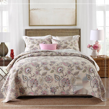 Cotton Bedspread Set | Double-Sided Geometric Quilt