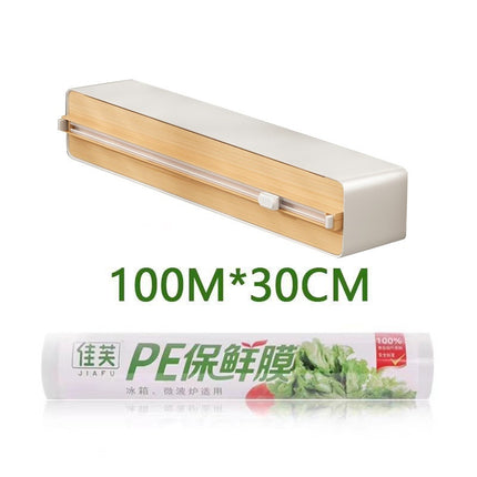Magnetic Cling Film Cutter 📦 – Wall-Mounted, Grey/White or Wood/White + 100m Roll