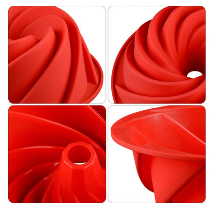 Silicone Spiral Cake Mould – Round Hollow Bakeware | Red, 24.5 × 9 cm