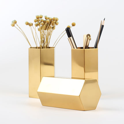 Gold Stainless Steel Hexagon Vase or Pen Holder – Minimalist Organiser