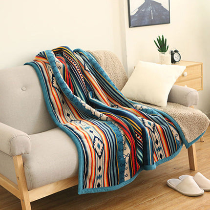 Boho-Style Double-Sided Coral and Sherpa Fleece Blanket