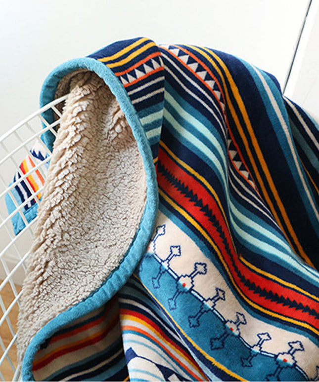 Boho-Style Double-Sided Coral and Sherpa Fleece Blanket