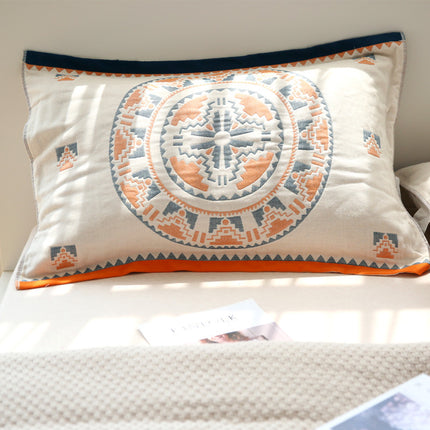 100% Cotton Embroidered Geometric Boho Pillowcase