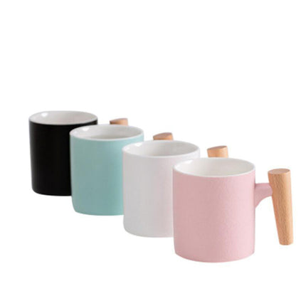 Ceramic Mug with Wooden Handle | Lid & Spoon Coffee Cup