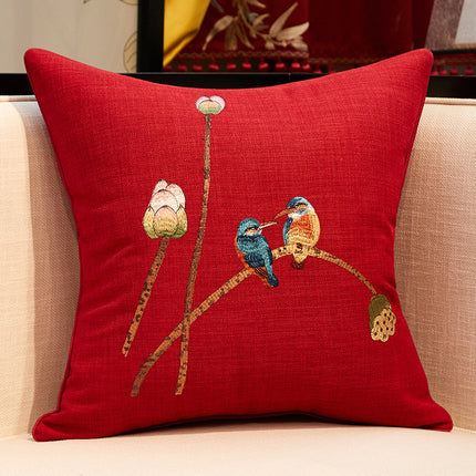 Embroidered Kingfisher Cushion Cover | Luxury Pillowcase