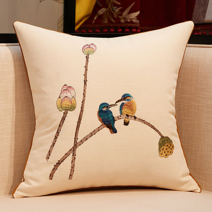 Embroidered Kingfisher Cushion Cover | Luxury Pillowcase