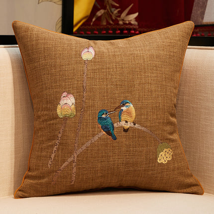 Embroidered Kingfisher Cushion Cover | Luxury Pillowcase
