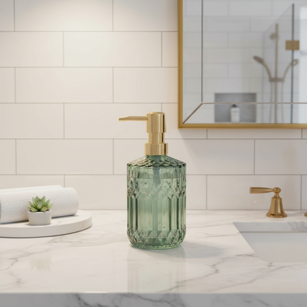 Glass Hand Soap Bottle 🛁 – Brushed Gold Pump, Green, Grey, or Black