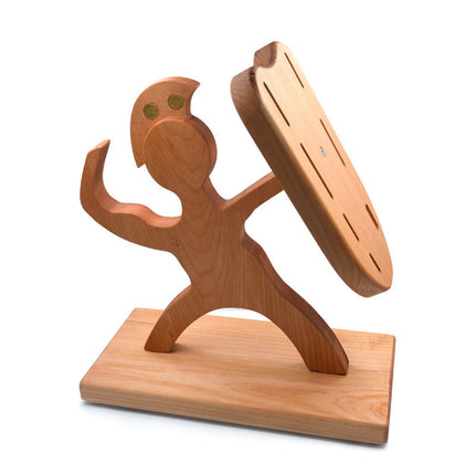 Spartan Warrior Knife Holder ⚔️ – Maple Wood, Holds 7 Knives + Sharpener