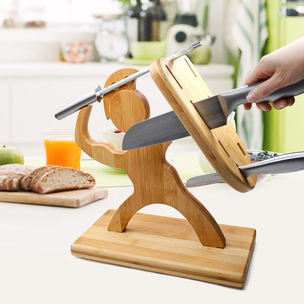 Spartan Warrior Knife Holder ⚔️ – Maple Wood, Holds 7 Knives + Sharpener