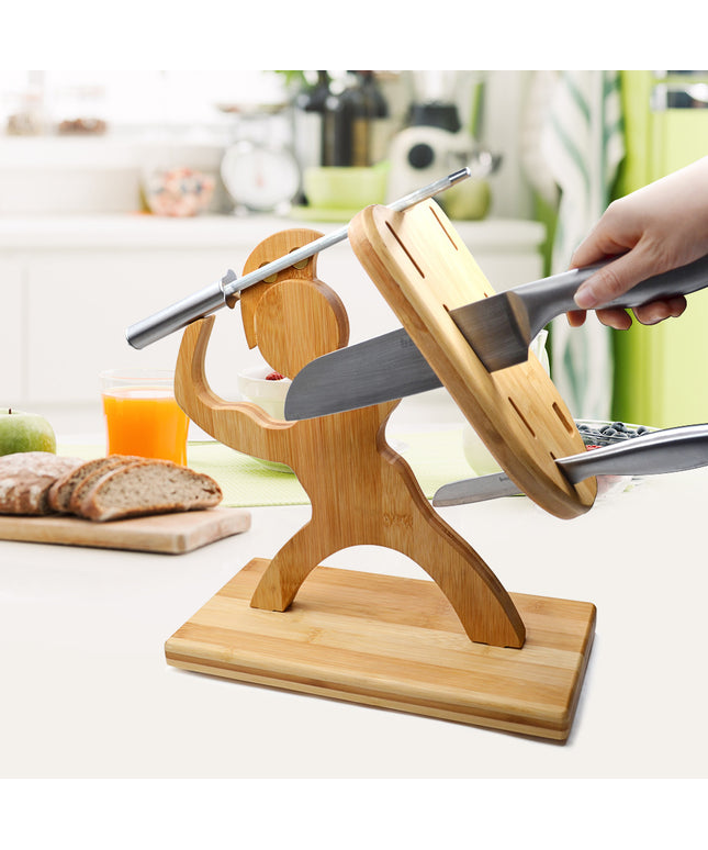 Spartan Warrior Knife Holder ⚔️ – Maple Wood, Holds 7 Knives + Sharpener