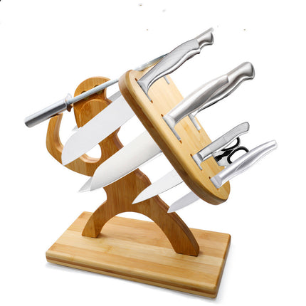 Spartan Warrior Knife Holder ⚔️ – Maple Wood, Holds 7 Knives + Sharpener