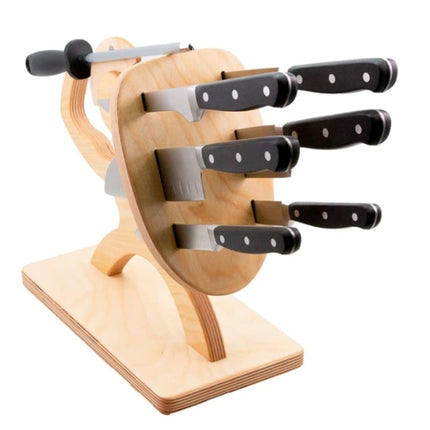 Spartan Warrior Knife Holder ⚔️ – Maple Wood, Holds 7 Knives + Sharpener
