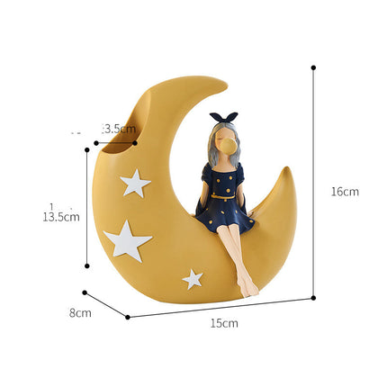 Crescent Moon Girl Pen Holder – Cute Aesthetic Desk Organiser