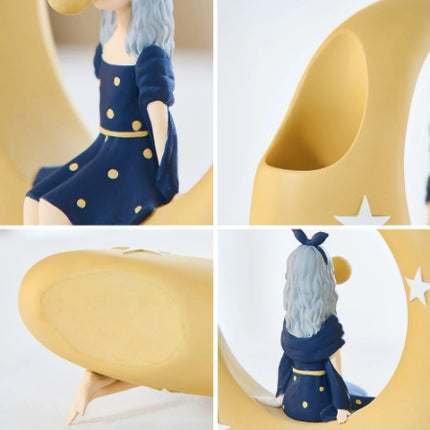 Crescent Moon Girl Pen Holder – Cute Aesthetic Desk Organiser