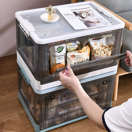 Foldable Storage Box with Wheels Transparent Rolling Organiser