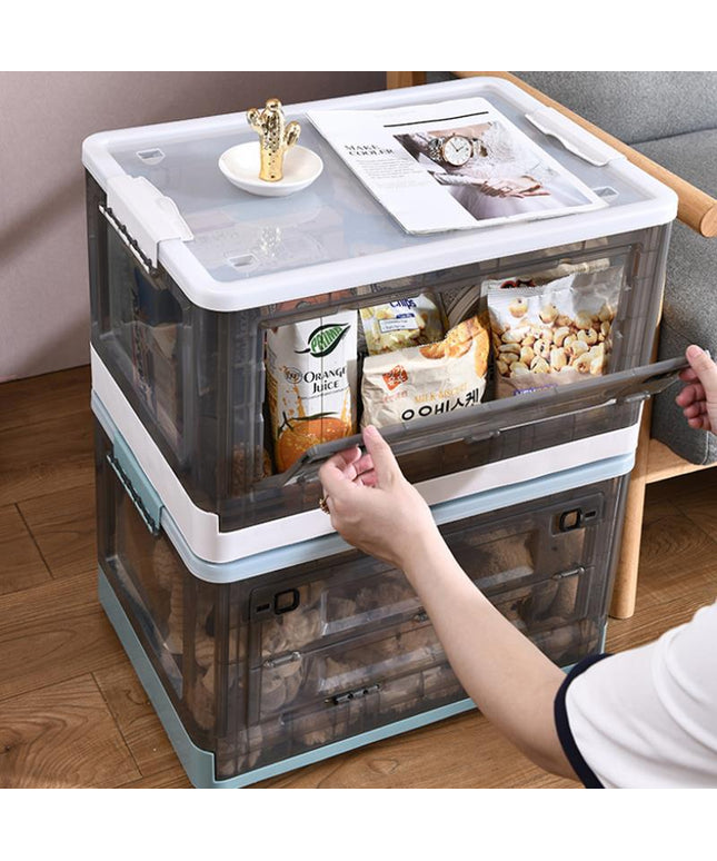 Foldable Storage Box with Wheels Transparent Rolling Organiser