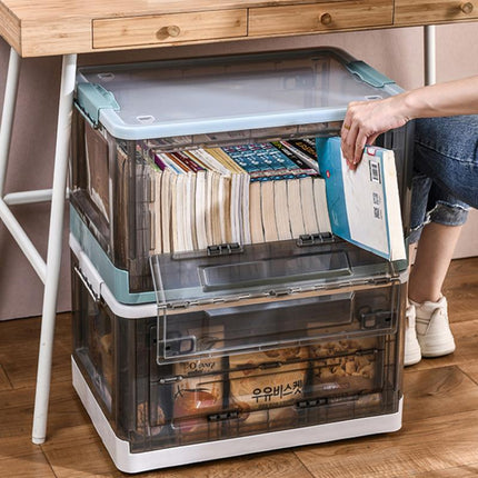 Foldable Storage Box with Wheels Transparent Rolling Organiser