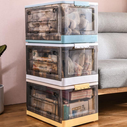 Foldable Storage Box with Wheels Transparent Rolling Organiser