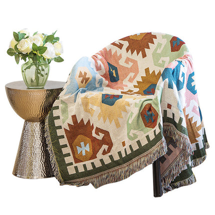 Boho Knitted Sofa Blanket | Cotton Throw & Sofa Cover