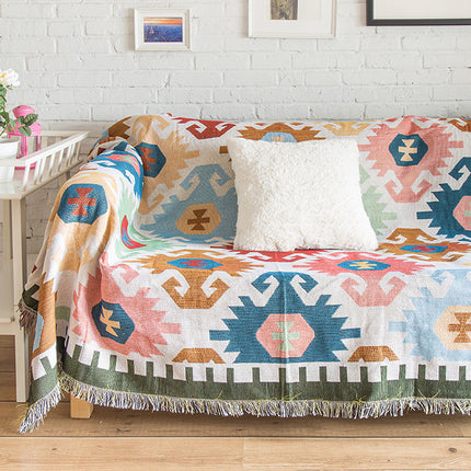 Boho Knitted Sofa Blanket | Cotton Throw & Sofa Cover
