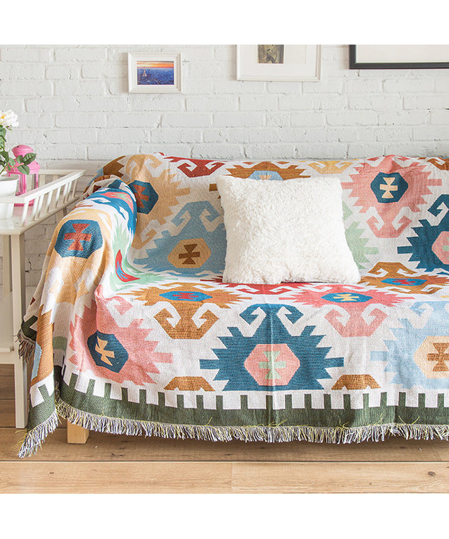 Boho Knitted Sofa Blanket | Cotton Throw & Sofa Cover