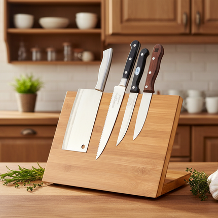 Bamboo Magnetic Knife Block 🔪 – Anti-Skid Base