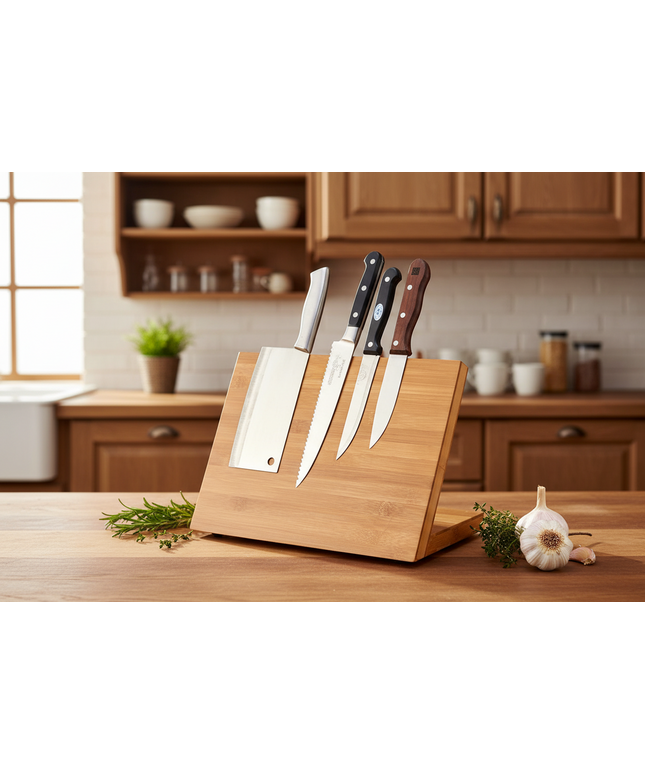 Bamboo Magnetic Knife Block 🔪 – Anti-Skid Base