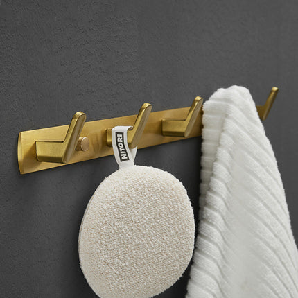 Brushed Gold Aluminium Bathroom Shelf with 5 Hooks — Light Luxury