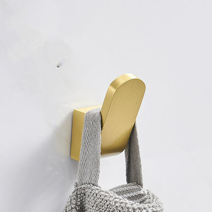 Brushed Gold Aluminium Bathroom Shelf with 5 Hooks — Light Luxury
