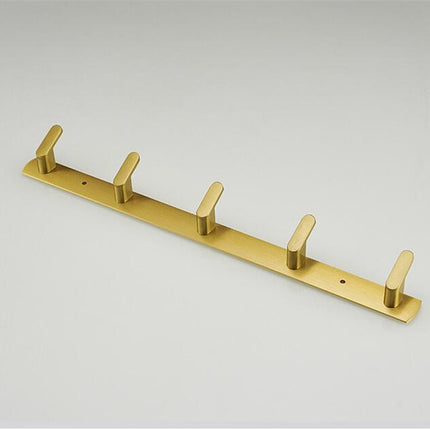 Brushed Gold Aluminium Bathroom Shelf with 5 Hooks — Light Luxury