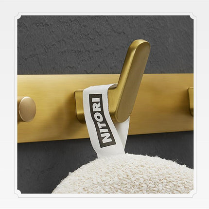 Brushed Gold Aluminium Bathroom Shelf with 5 Hooks — Light Luxury