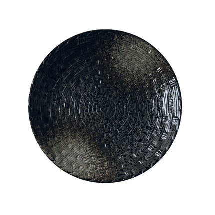 Luxury Ceramic Flat Plate – 25cm Round | Retro Black Pearl Finish
