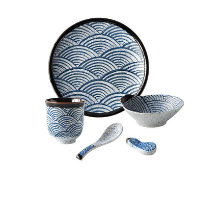 Sea Ripple Restaurant Restaurant Tableware Set Hotel Ceramic Rice Bowl Bone Dish Soup Spoon Tea Cup