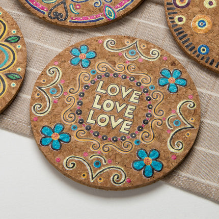 Round Wooden Coasters | Painted Floral Drink Mats