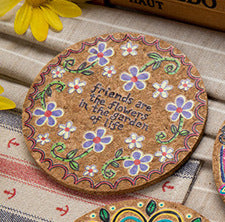 Round Wooden Coasters | Painted Floral Drink Mats