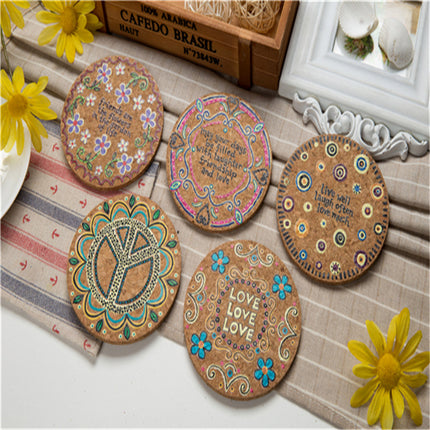 Round Wooden Coasters | Painted Floral Drink Mats