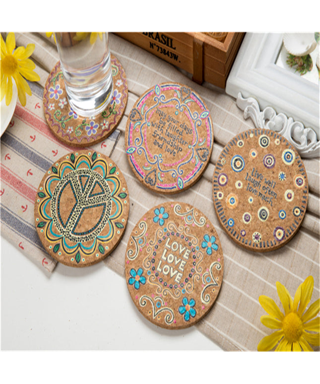 Round Wooden Coasters | Painted Floral Drink Mats