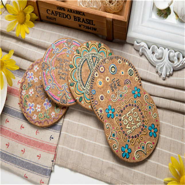Round Wooden Coasters | Painted Floral Drink Mats