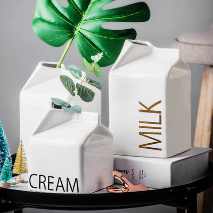 Milk Carton Ceramic Vase – Nordic Minimalist Novelty Décor