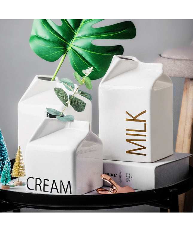 Milk Carton Ceramic Vase – Nordic Minimalist Novelty Décor