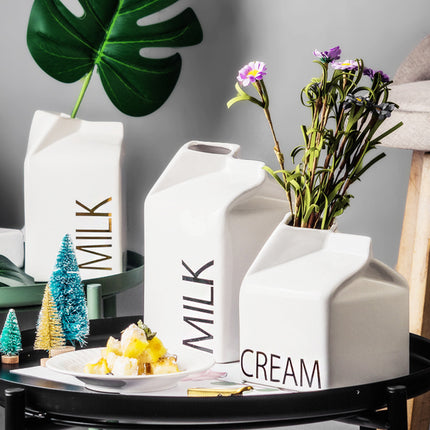 Milk Carton Ceramic Vase – Nordic Minimalist Novelty Décor