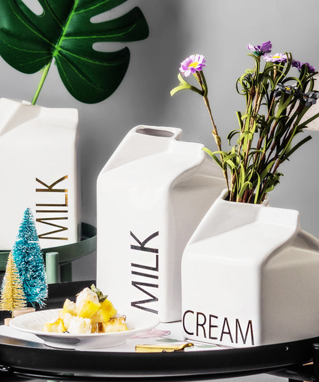 Milk Carton Ceramic Vase – Nordic Minimalist Novelty Décor